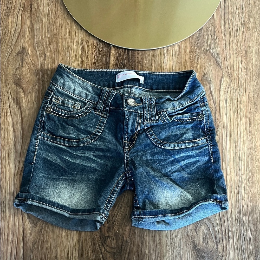 No Boundaries Dark Blue Rolled-Hem Denim Shorts